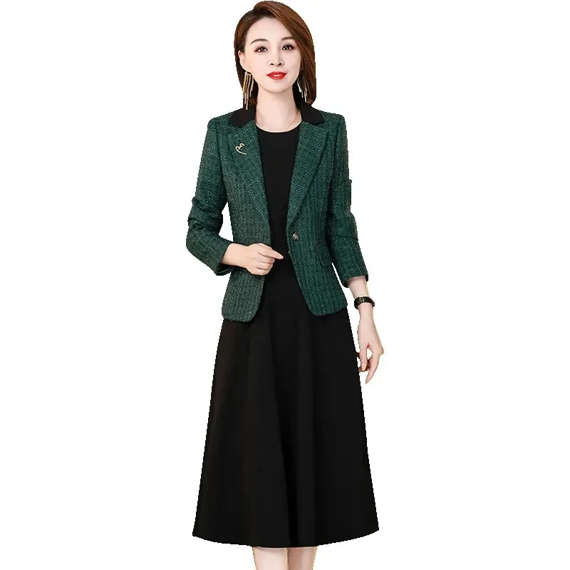 Blazer Female Spring Autumn New Style Korean Slim Print Suit Jacket Temperament Elegant Fashion Single Buckle Women Blazers Sets