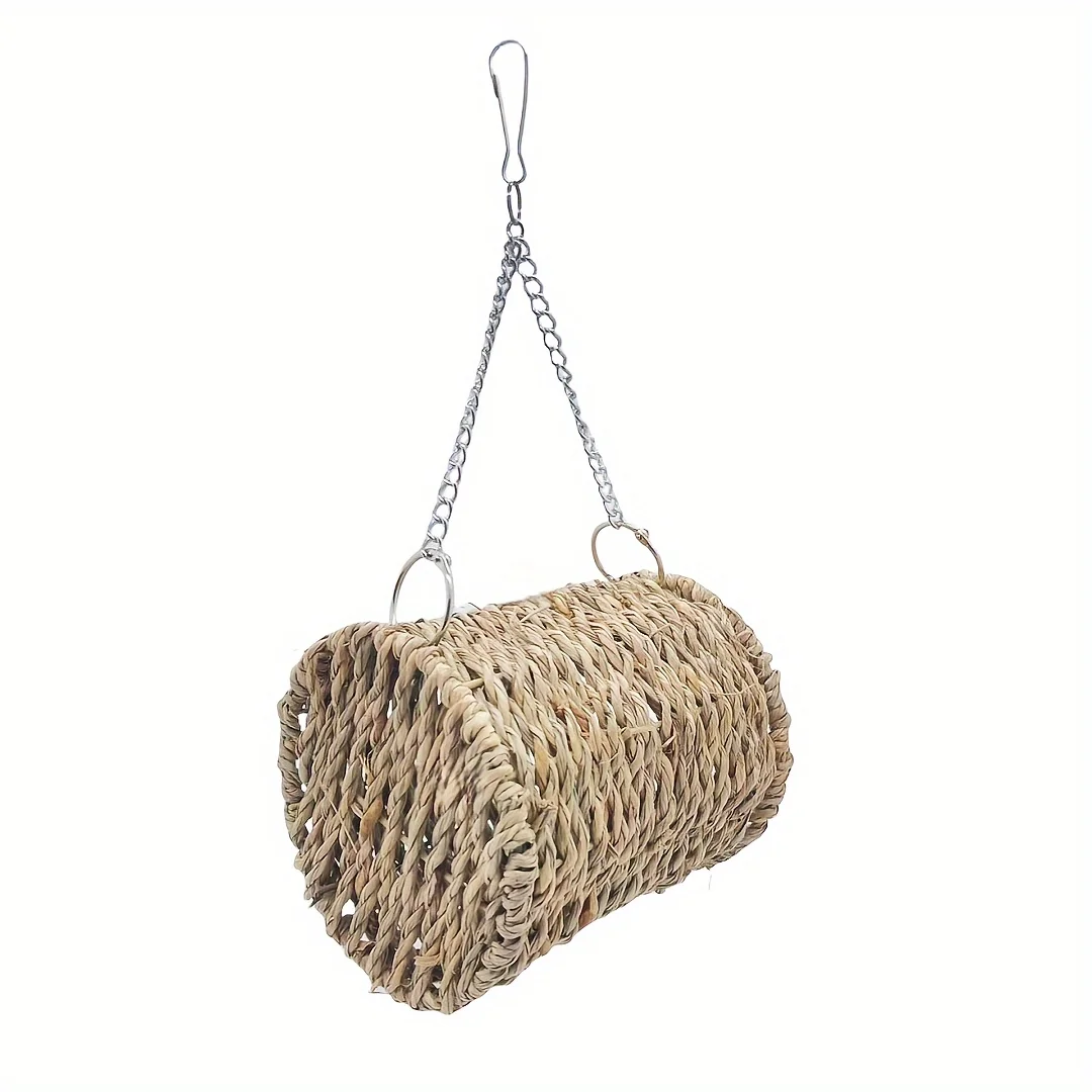 Bird Nest Bed Grass Tunnel Hammock Hanging Parrot Pet Chinchilla Hamster Cage Ornament Decoration Hamster Cradle Woven Straw Bed - view 5