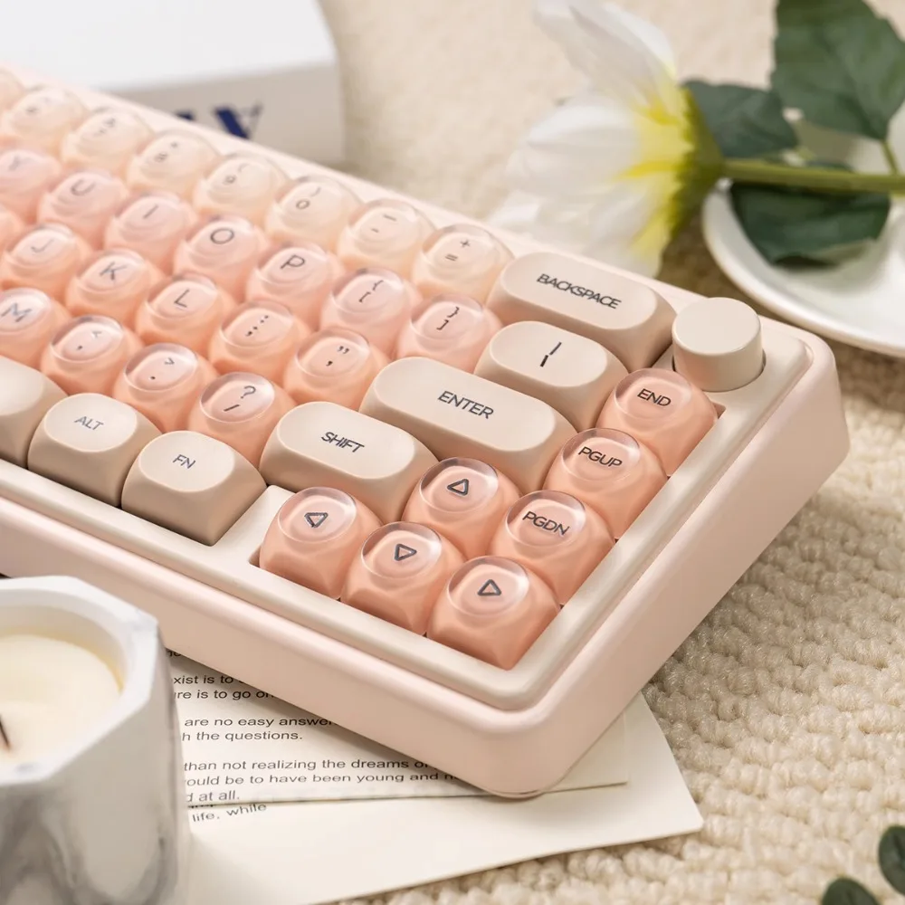 Liquid Foundation Theme Keycap Set 132key PBT+PC Custom Cute Pink Girl Keyboard Cap HOA Profile KeyCap for Mechanical Keyboard