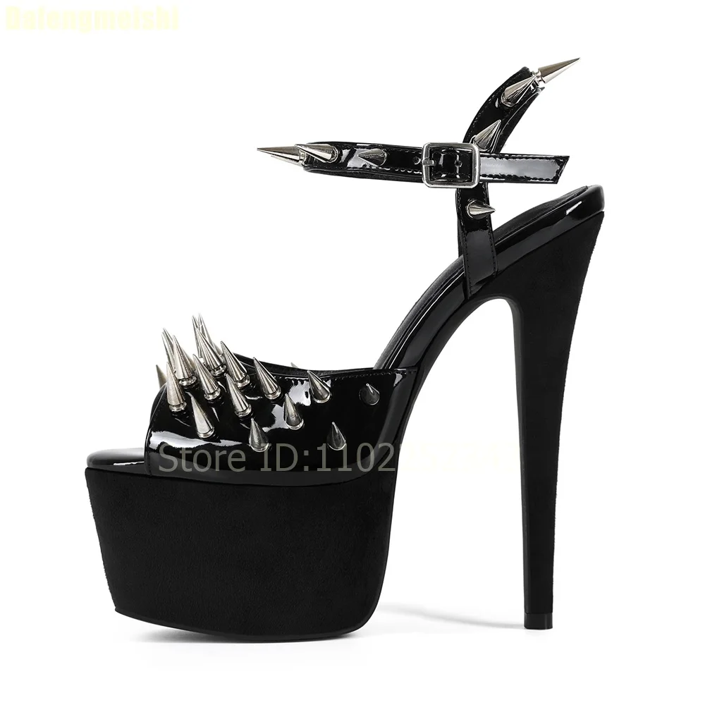 مثير الأسود منصة خنجر الكعوب الصنادل برشام اللمحة تو عالية الكعب النوادي الليلية عرض مسرحي صنادل كبيرة الحجم المنصة الأحذية #2