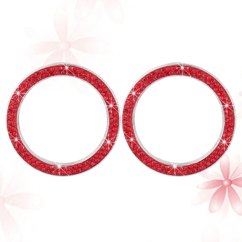 

2pcs Car Ignition Button Ring Sticker Engine Start Stop Decorative Decal Crystal Bling Rhinestone Auto Accessories Red Durable