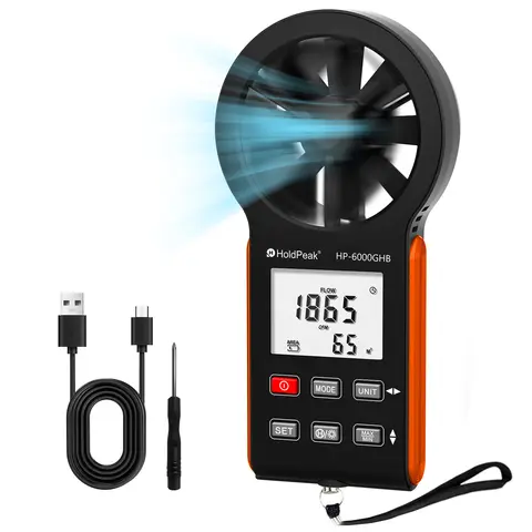 HP-6000GHB 휴대용 디지털 풍속계 – 휴대용 풍속 측정기 CFM 미터 풍속계 LCD 백라이트가 있는 풍량 측정