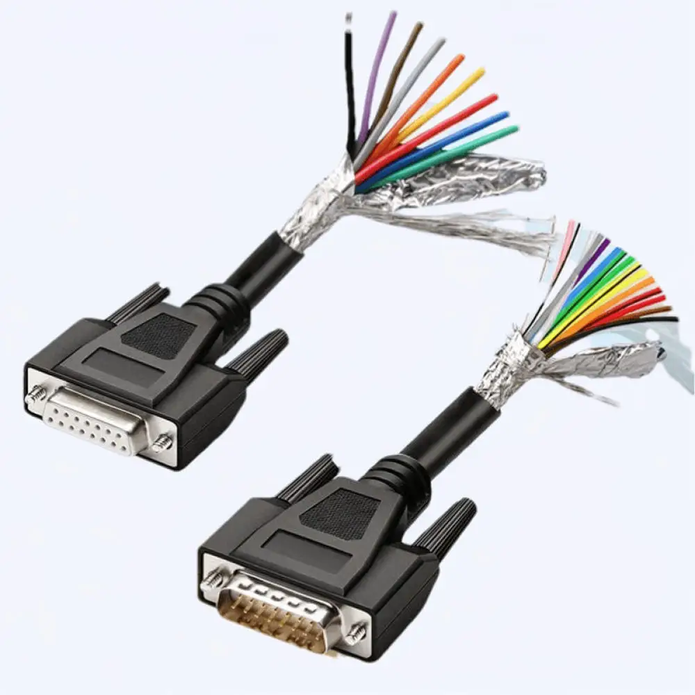 Industrial DB15 Data Cable 15 Pin Connector For Automation Control System PLC Wiring Harness With Integrated Numbered Tubes