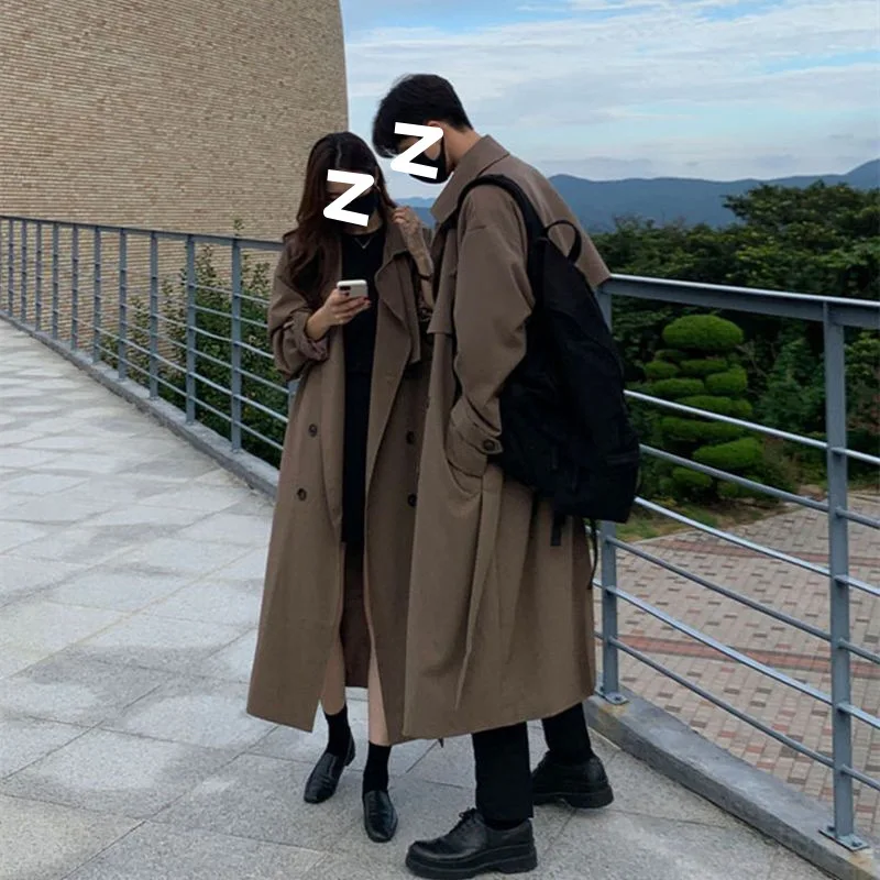 

Унисекс-тренч оверсайз цвета хаки, свободного кроя, ветрозащитная верхняя одежда для пар, 2026