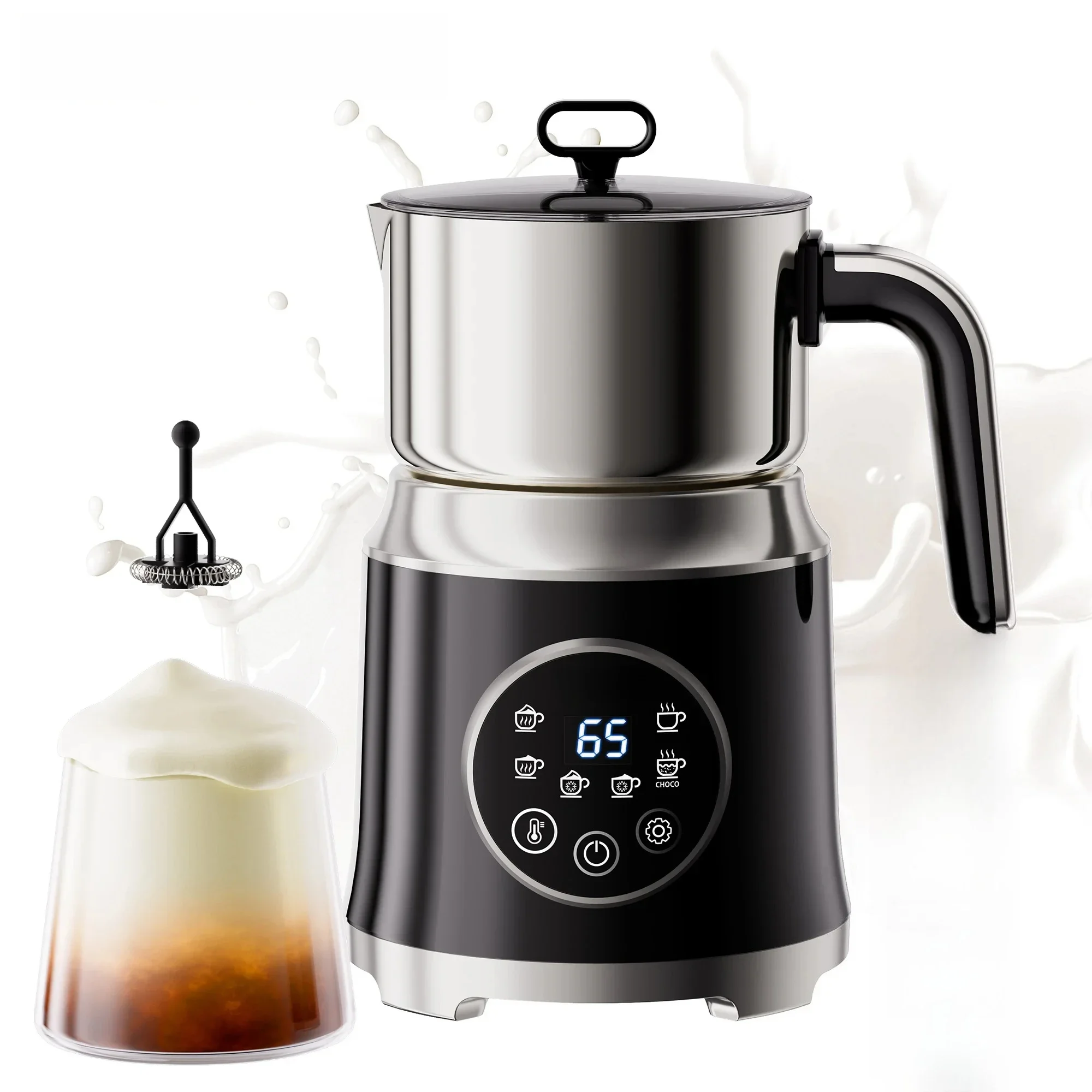 New 1.2L Electric Detachable Milk Frother and Steamer, 6-in-1 Automatic Hot/Cold Foam and Hot Chocolate Maker, Easy to Clean