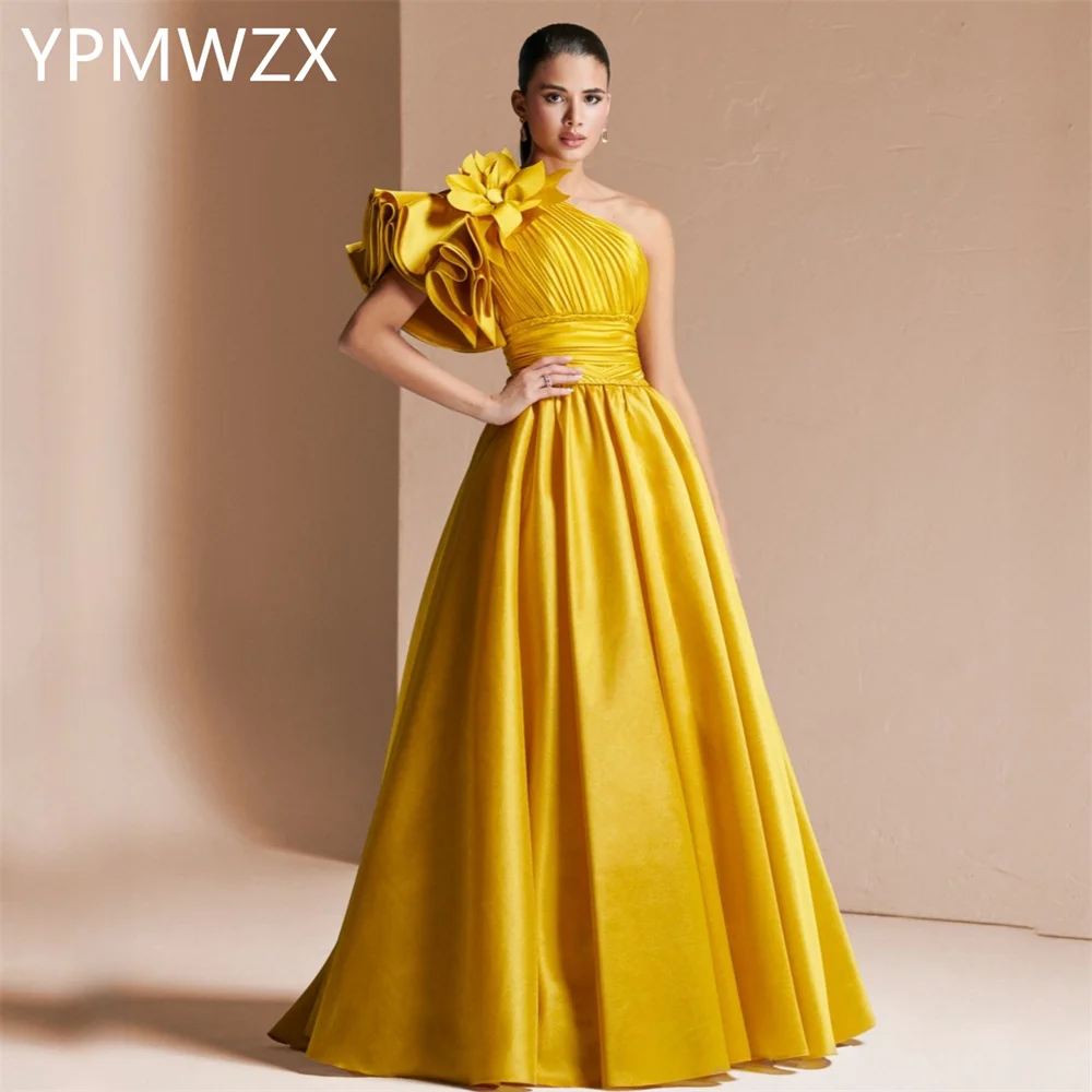 

Customized Prom Gown Formal Evening Dress Women YPMWZX One Shoulder A-line Floor Length Skirts Draped Bespoke Occasion Dresses P