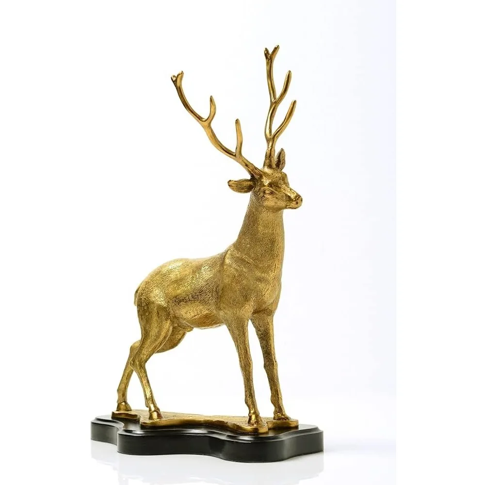 Golden Bronze Stag Statue Metal Deer Sculpture Decoration, Suitable for Home Decoration 16.9 '' Popular Antique Copper Material