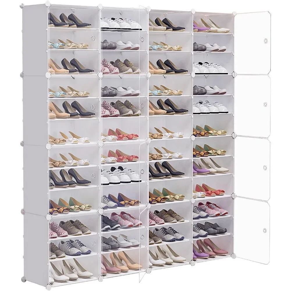 Portable Shoe Rack Closed Shoe Cabinet, White Free Standing High Heels, Boots Storage Rack Can Be Extended