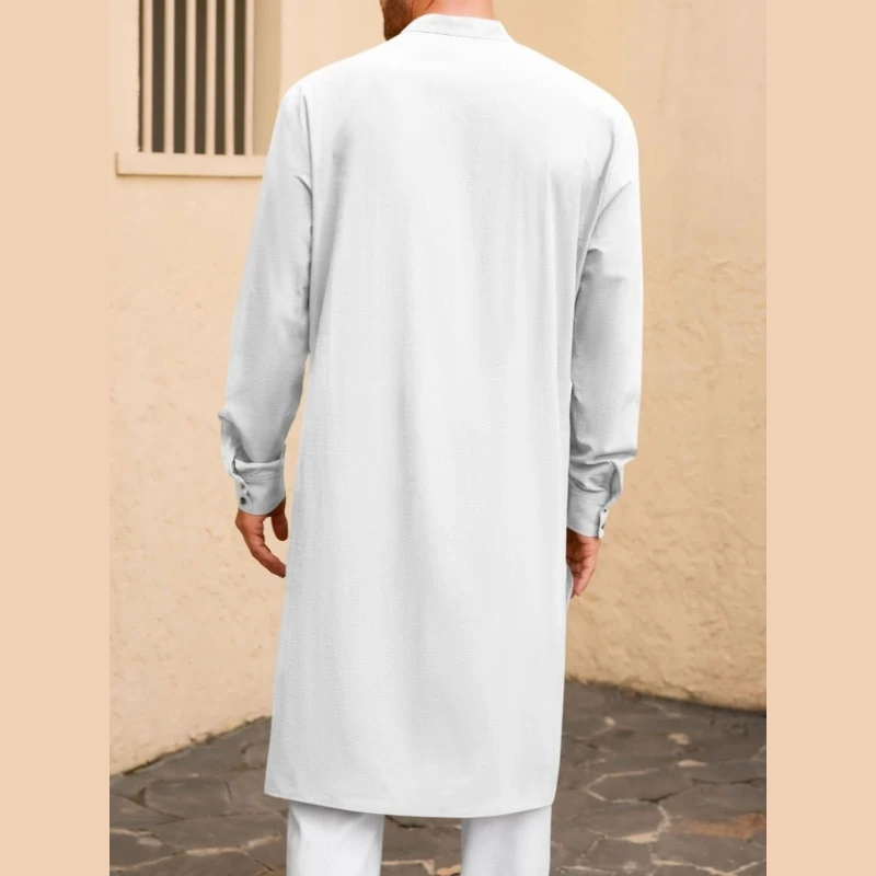 Roupão Islâmico Manga Longa G92D para Homens, Oferecendo Cobertura Elegante Cerimônias Religiosas e Eventos Sociais