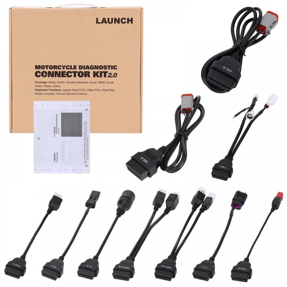 LAUNCH Motorcycle Diagnostic Connector Kit 2.0 for Ducati Indian Polaris Victory Harley Honda Yamaha Kawasaki Suzuki BMW Etc