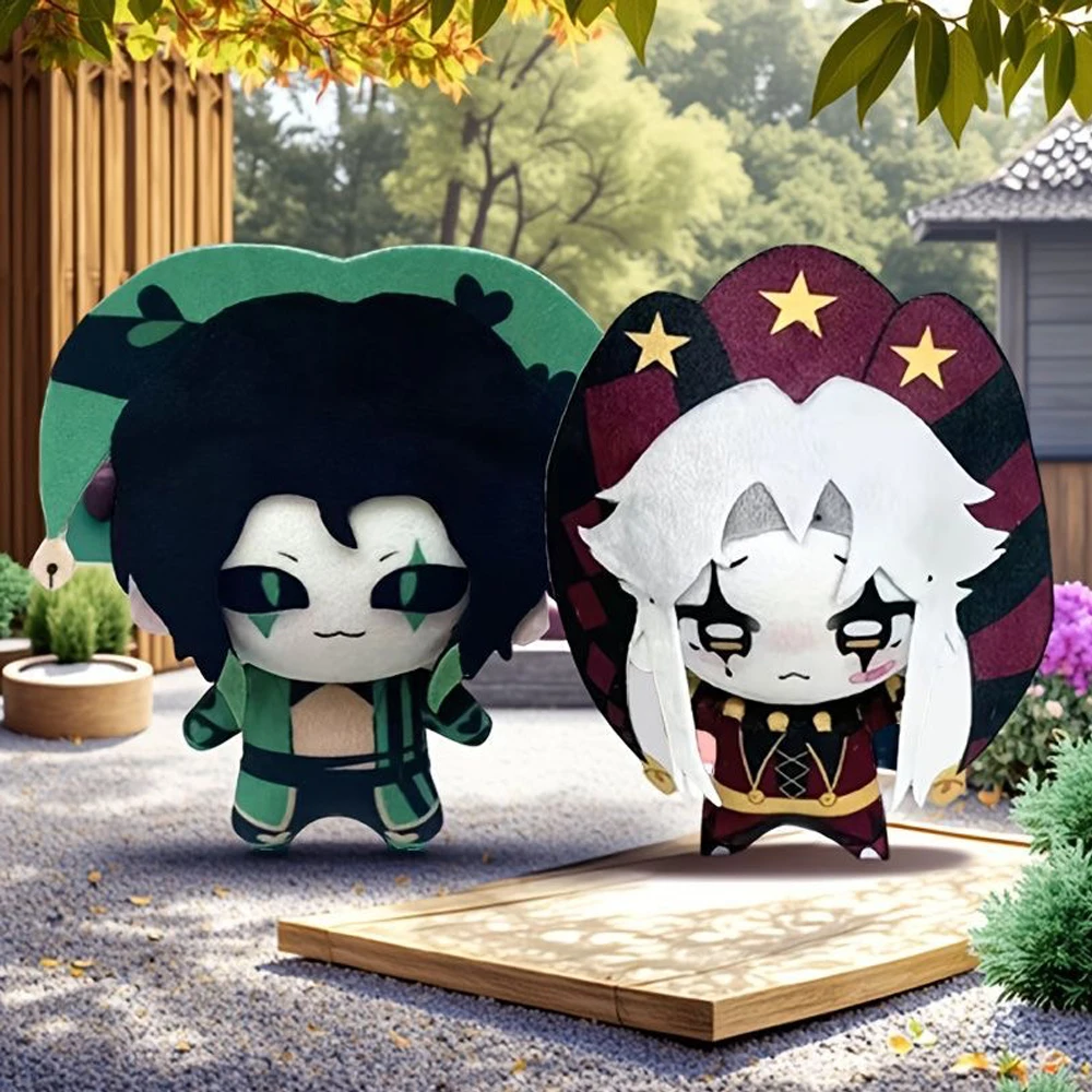 

Latest 12cm Anime Circus Green Smile Harlequin and Red Crying Pierrot Plush Toys Game Freak Character Bag Keychain Plushie Doll