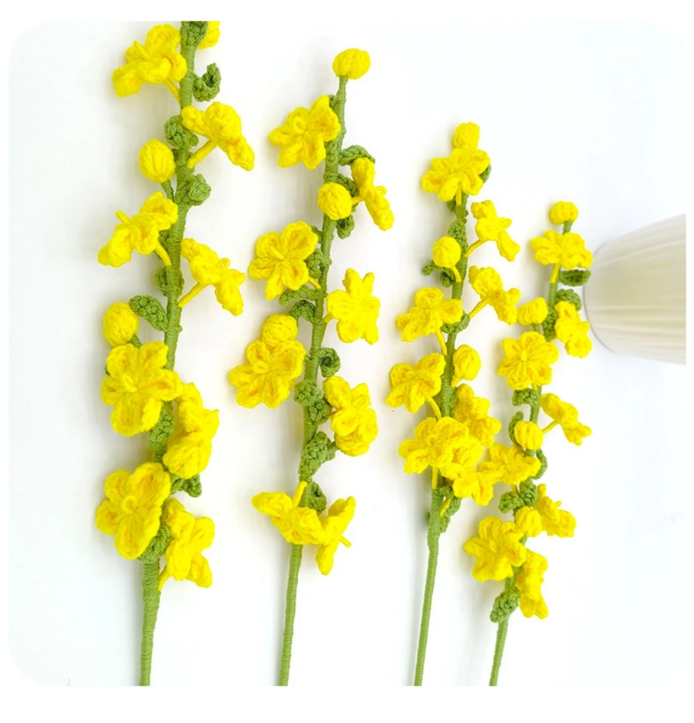 

5 Branches Knitted Artificial Flower Handmade Flower Bouquet DIY Finished Flower Indoor Simulated Flower Wedding Party Decor