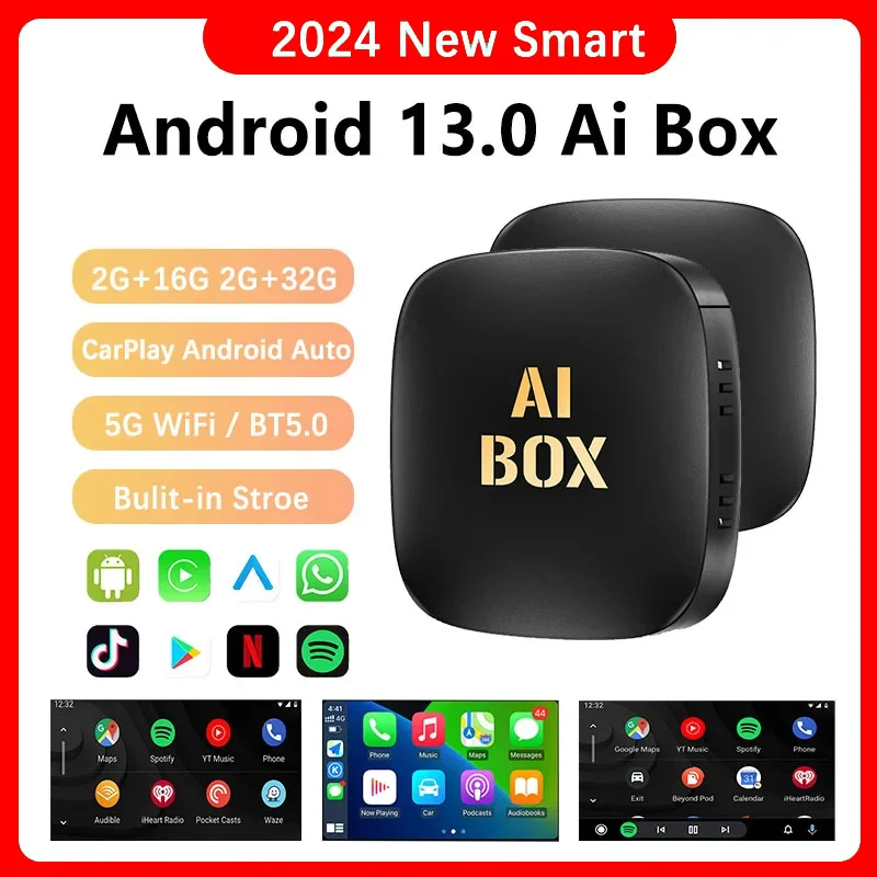 2024 Android 13 Carplay Box Android Auto Wireless Smart TV Box 2G+32G Car Intelligent System WIFI Support Netflix YouTube