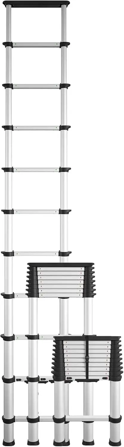 SmartClose 14-ft Max Reach Height Aluminum Telescoping Ladder with Ergonomic Grips and Top Cap, 300 lb. Weight Capacity, ANSI Ty