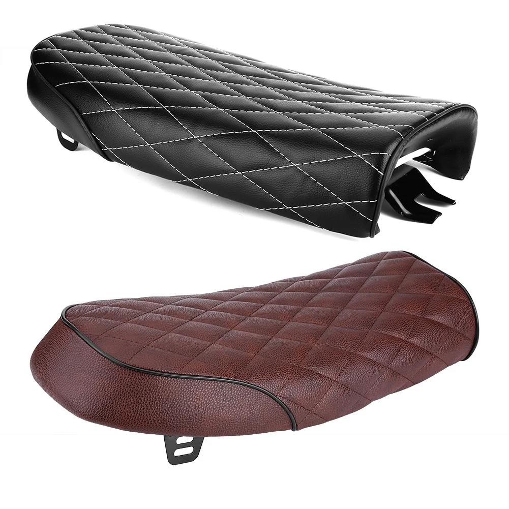 Flat Cushion Motorcycle Saddle Motorcycle PU Leather Vintage Cafe Racer Seat Flat Saddle Cushion for  CG125 GN CG CB400SS