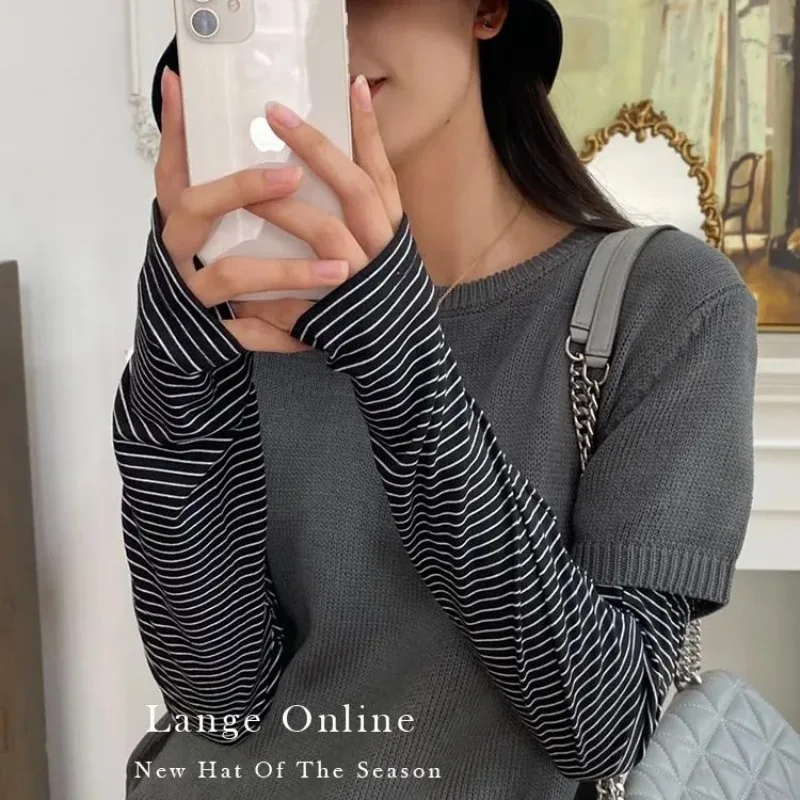 

Striped Design UV Resistant Ice Sleeves for Outdoor Sports Cycling, Breathable Women's Summer Sun Protection Ice Silk Sleeves