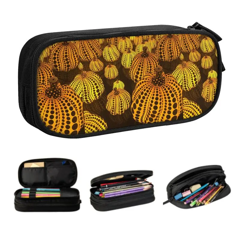 Custom Abstract Art Yayoi Kusama Pumpkin Kawaii Pencil Case Boy Girl Large Capacity Aesthetic Pencil Box Students Stationery