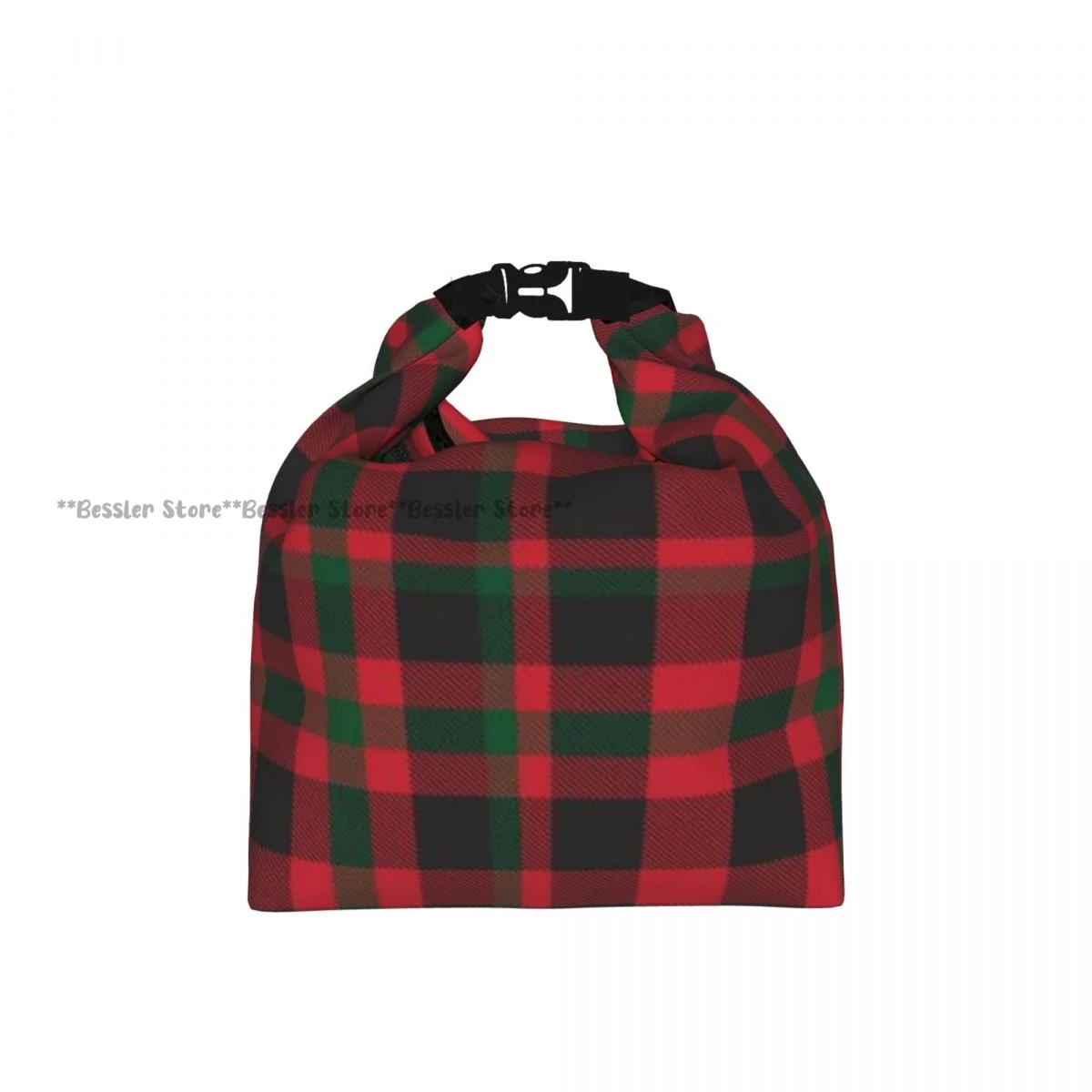 Roll Top Insulated Bento Lunch BagChristmas Plaid Checkered Tartan Textiles Thermal Meal Bag Lunch Container Tote