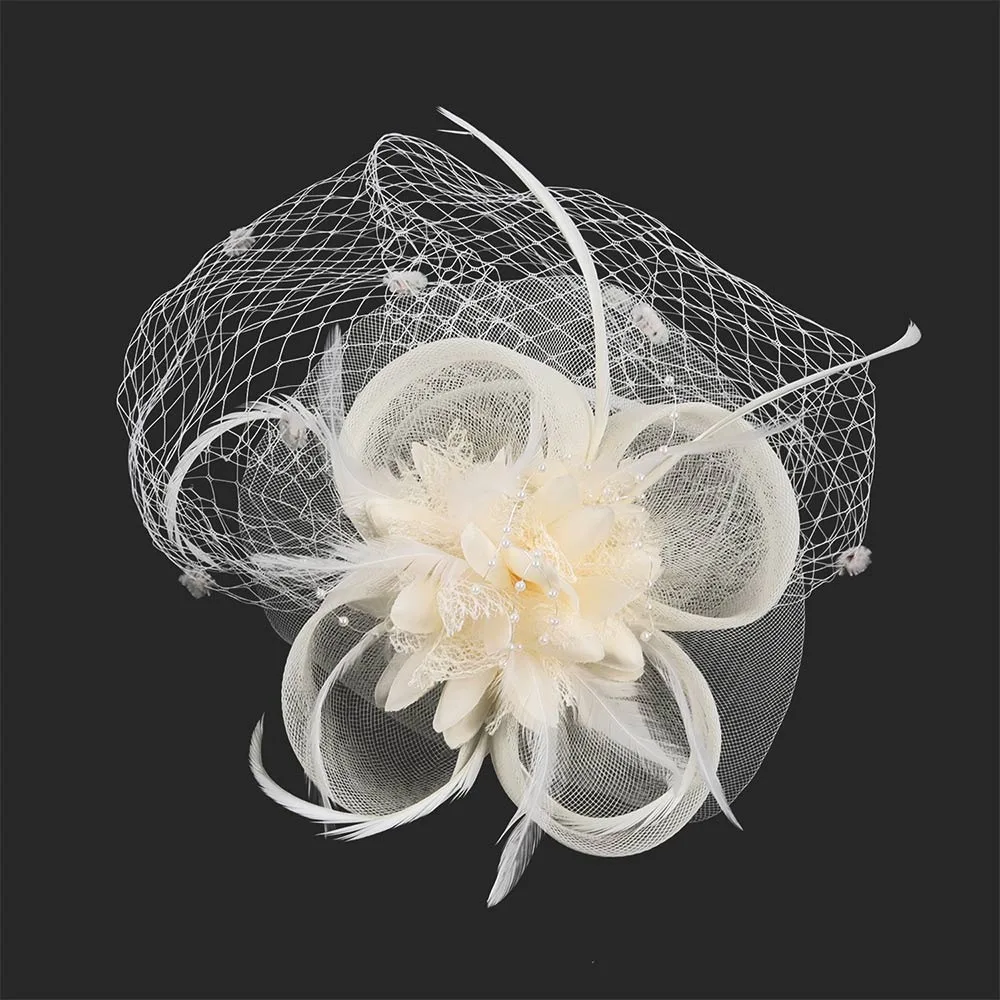 

Fashion Tulle Petal Mesh Flower Headwear Veil Headband with Hair Clip Festival Headpiece Horse Racing