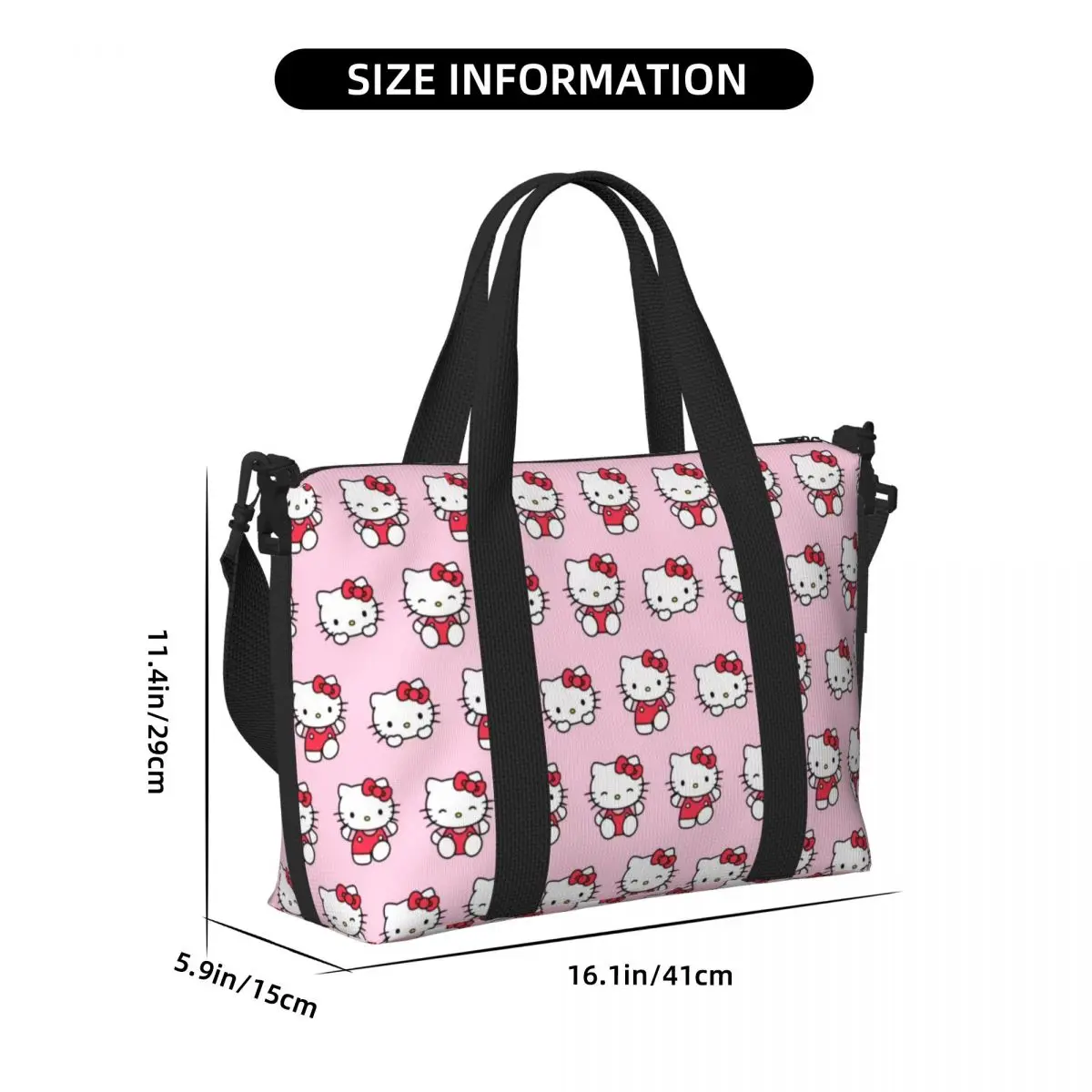 Tas jinjing pola Hello Kitty besar kustom untuk wanita tas Travel belanja pantai Gym bahu Sanrio