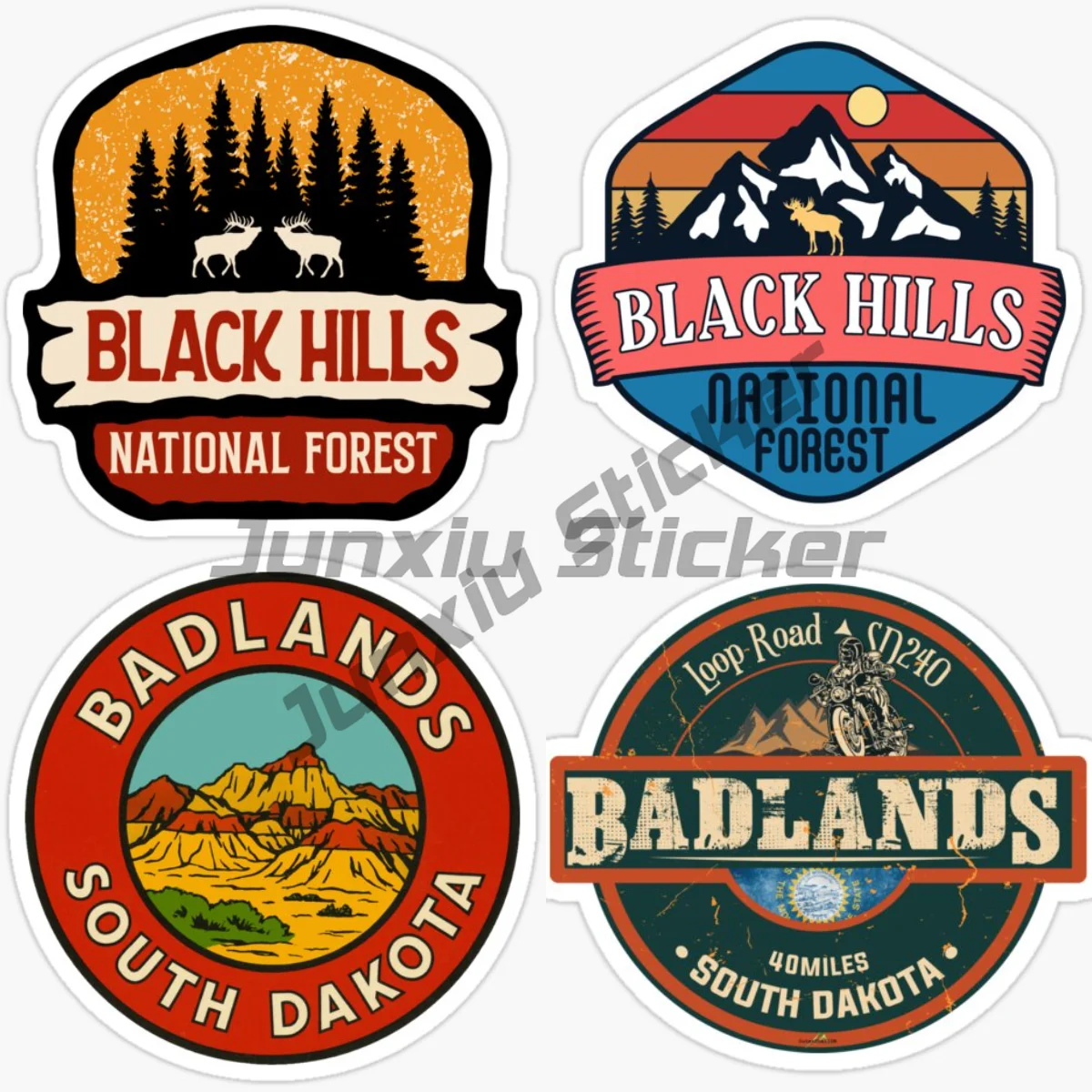 BADLANDS NATIONAL PARK South Dakota BLACK ELK PEAK BLACK HILLS Retro Travel MOUNTAINS HIKING CAMPING HIKE CAMP Car Sticker Decal