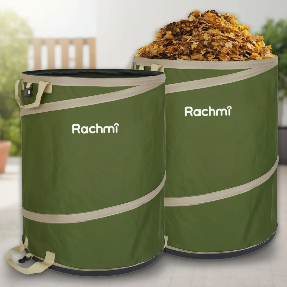 

47 Gallon Collapsible Trash Can 2-Pack with Hard Bottom | Large Reusable Yard Leaf Bag Outdoor Pop Up Bin for Camping Gardening