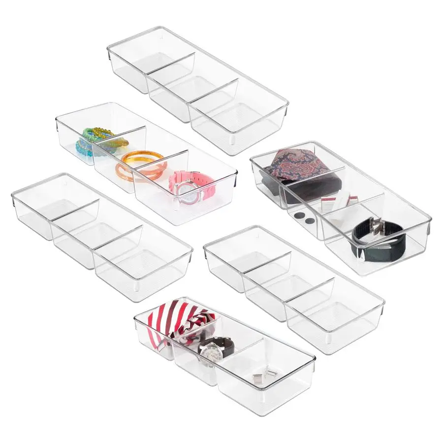 

Набор из 6 прозрачных органайзеров для ящиков (на 3 секции) для кухни, ванной и рабочего стола