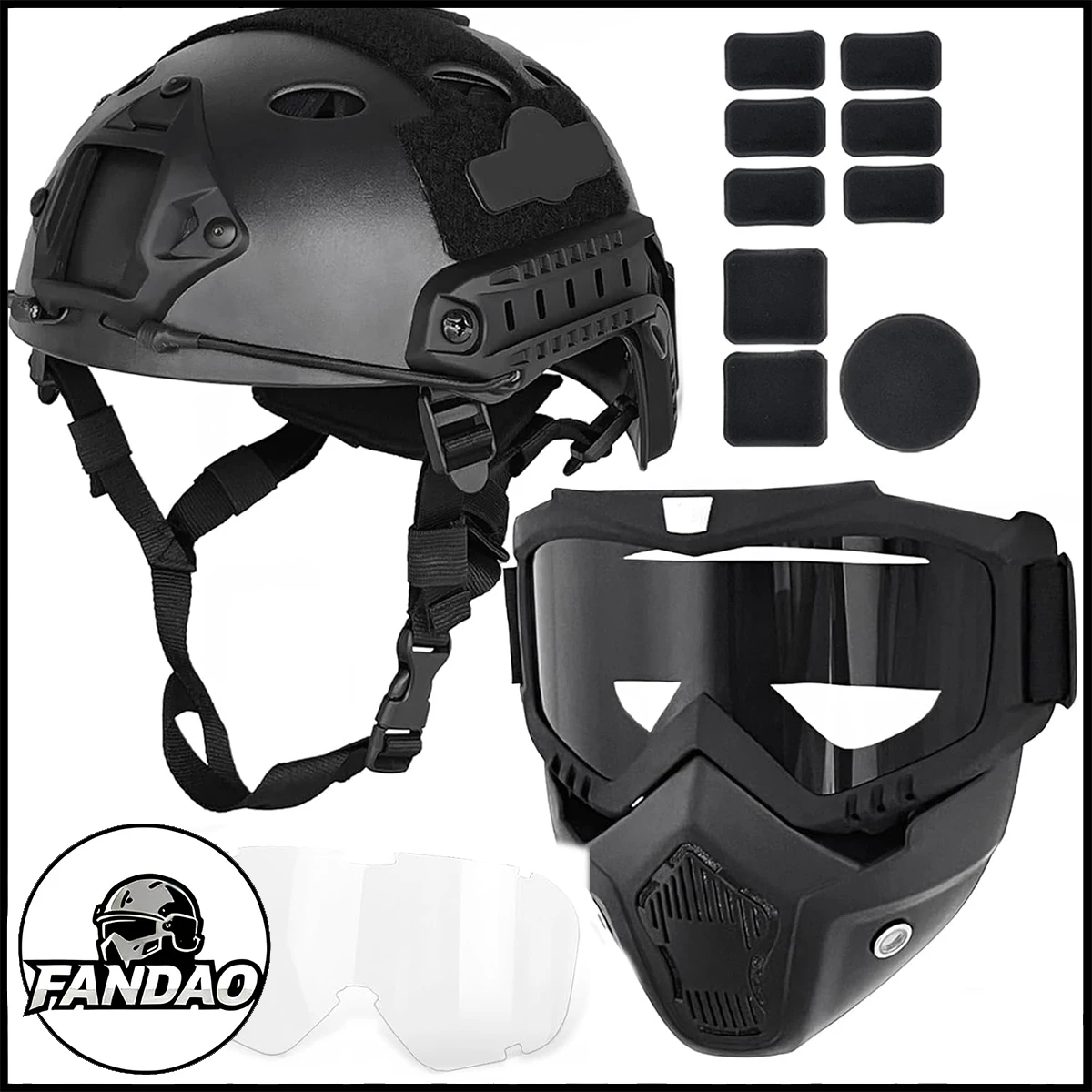 

Airsoft Helmet Mask Tactical Paintball Black PJ Type Fast Helmet with Adjustable Goggles Airgun Full Face Masks Protection Gear