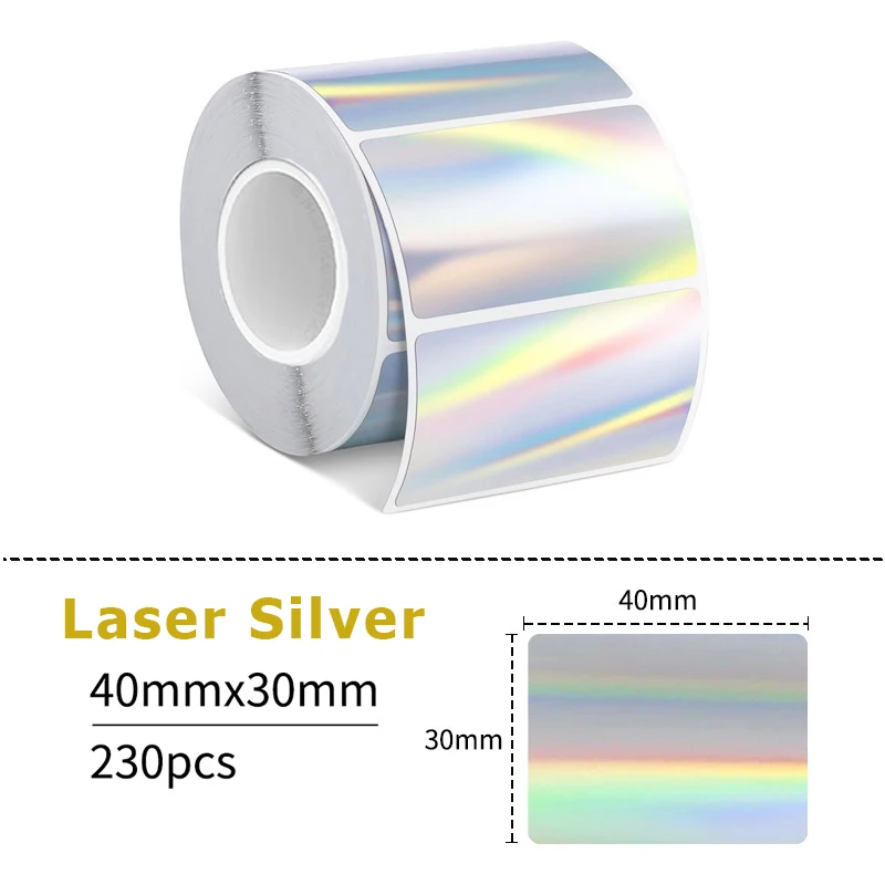 1Roll Holographic Laser Silver Adhesive Label Paper for Phomemo M110 M220 M200 E210 P50 DETONG P1 WP9520 Office Labeling MAKER