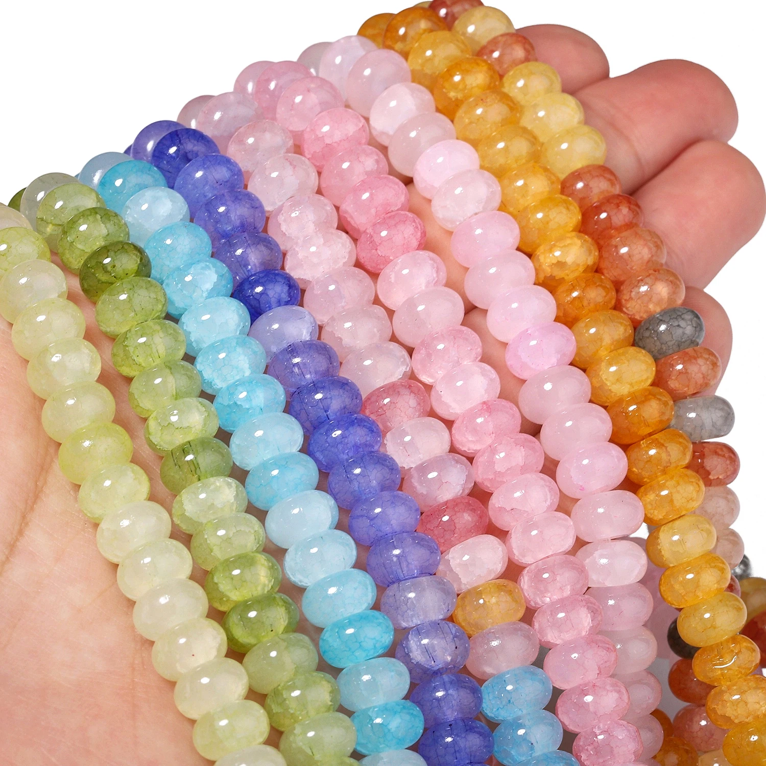 8x5mm Snow Crack Crystal Glass Beads Flat Round Loose Spacer Bead for Diy Jewelry Making Bracelet Necklace Crafts Accessories