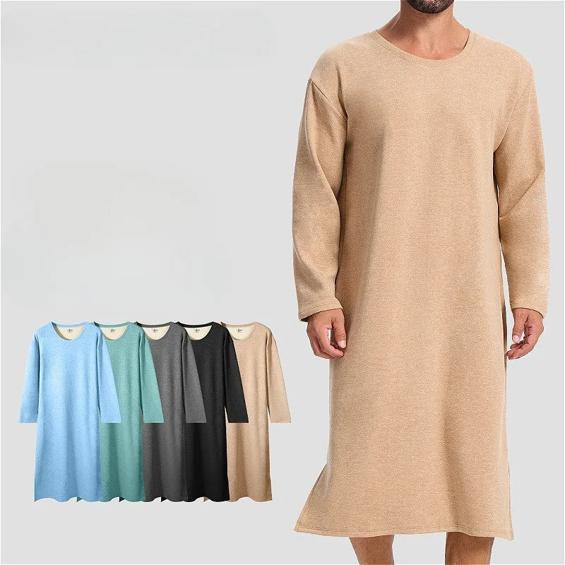 

Autumn Men's Pajamas Nightgown Long Sleep Tops Winter Soft Male Warm Bodysuits Nightdress Long Sleeved Over Knee Bathrobe Home