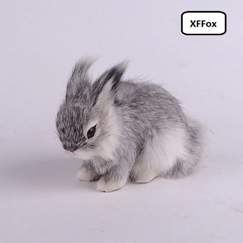 

cute real life gray rabbit model plastic&furs small rabbit gift about 13x7x10cm xf1955