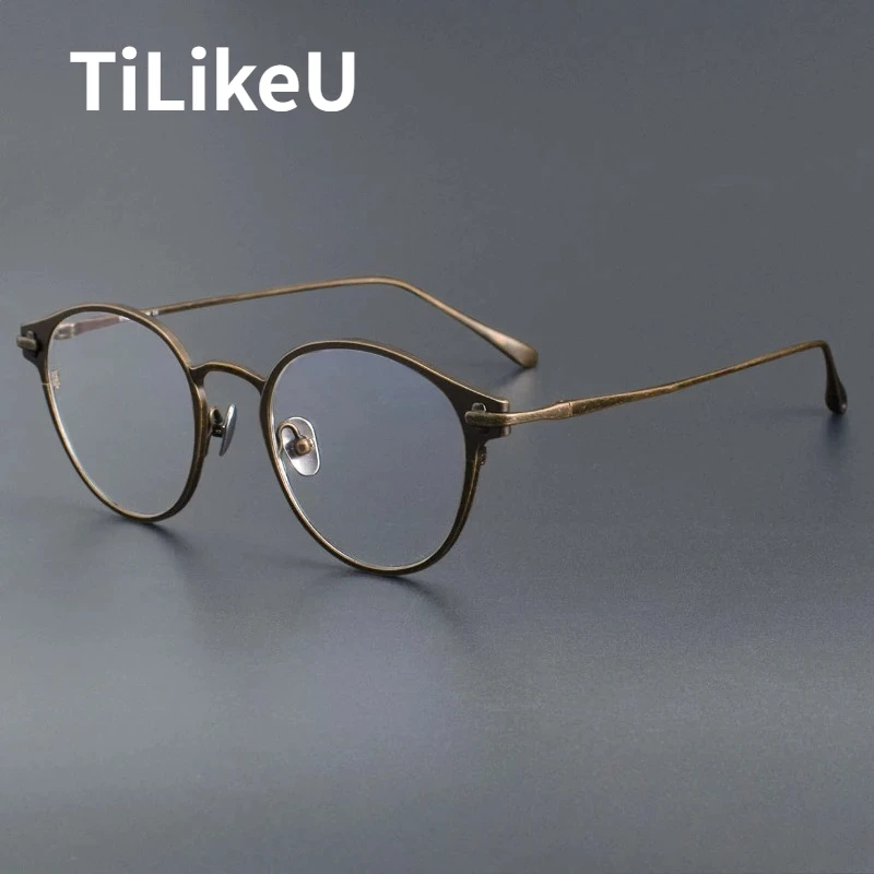

Vintage Handmade Pure Titanium Eyeglasses Frame Men Myopia Prescription Glasses Full Frame Retro Oval Eyeglasses Frame for Women