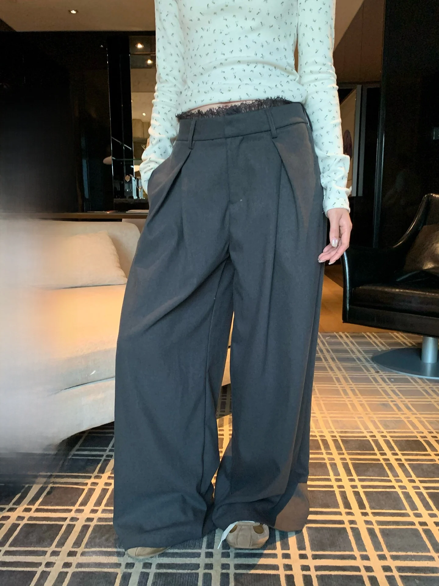 

ay Wide Leg Pants Women's Loose Straight Casual Pants Floor-Length Trousers Drapey Suit Pants Winter Faion Commute