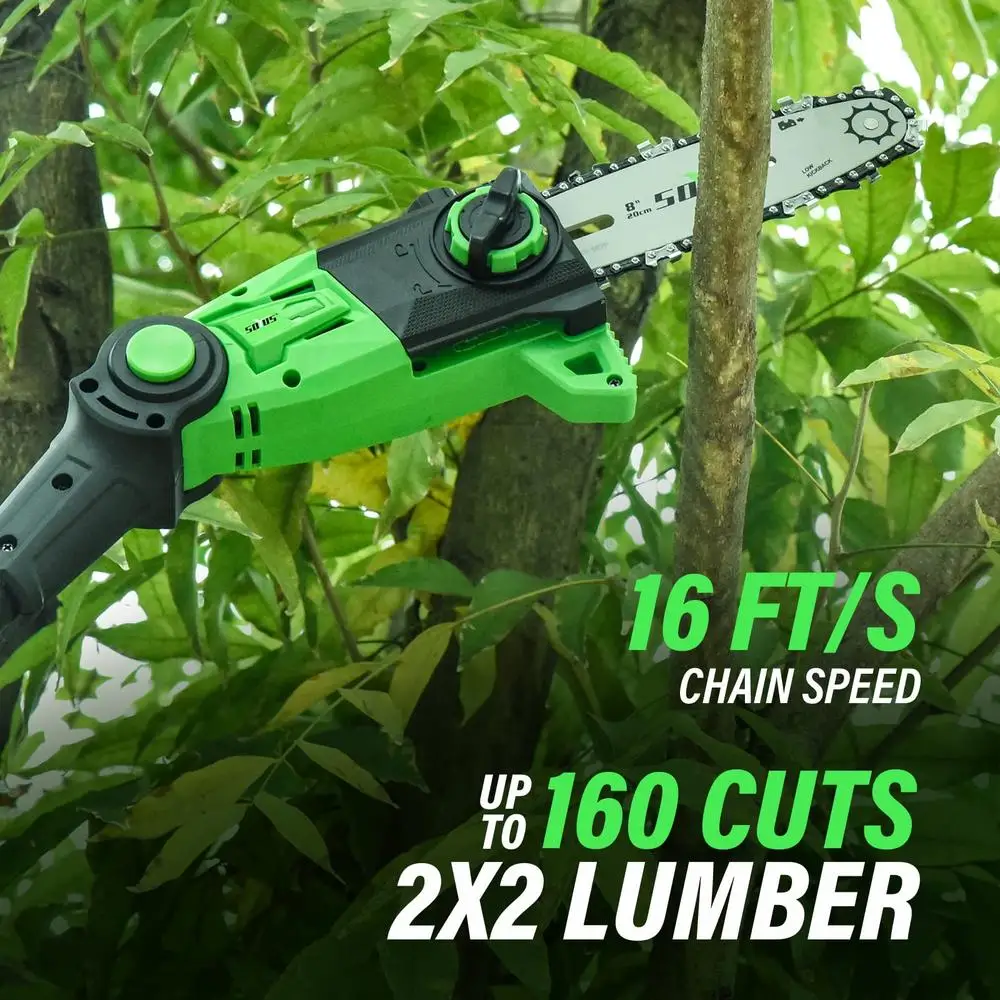 Cordless Pole Saw Tree Trimmer 8" Electric Chainsaw 15ft Reach Auto Oiling Adjustable Angle