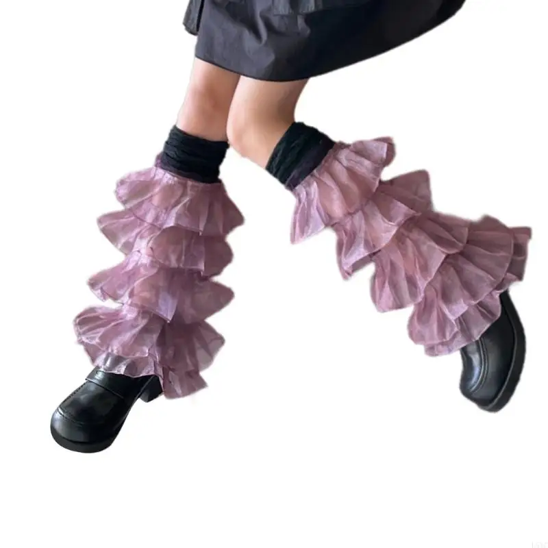 L5YC Scaldamuscoli in pizzo con volant da donna Maniche svasate in rete Calzini alti a coscia