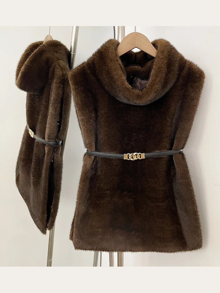 Mumaroho 2026 inverno primavera feminino pele do falso sable colete colheita topo sólido gola alta eco vison pele do falso regata pulôver jaqueta