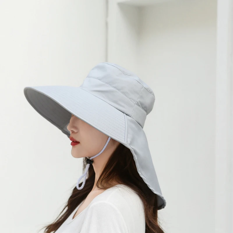 Summer Sun Protection Hat Outdoor Mountaineering Large Brim Fisherman's Hat Exposed Ponytail UV Protection Fishing Visor