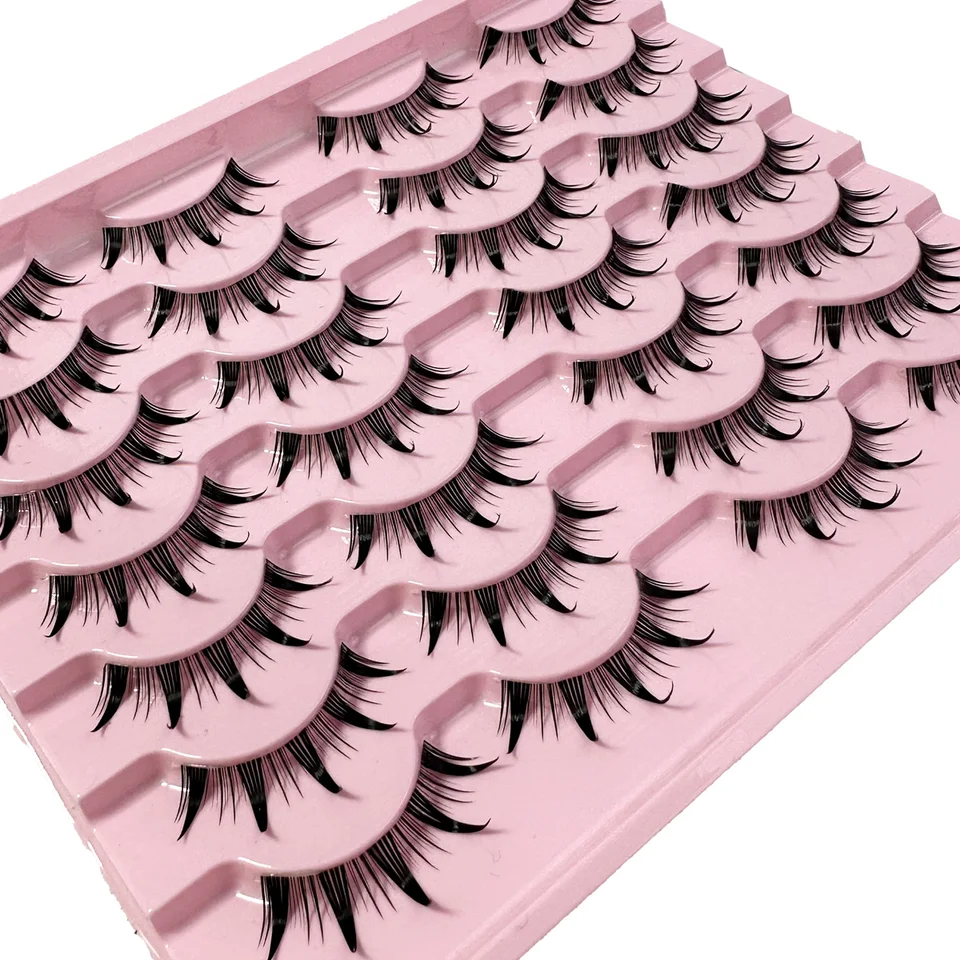 Nuevo 14/10/7/5 pares Pestañas manga naturales, suaves, cruzadas, banda transparente, pestañas postizas tipo muñeca para extensión cosplay 4