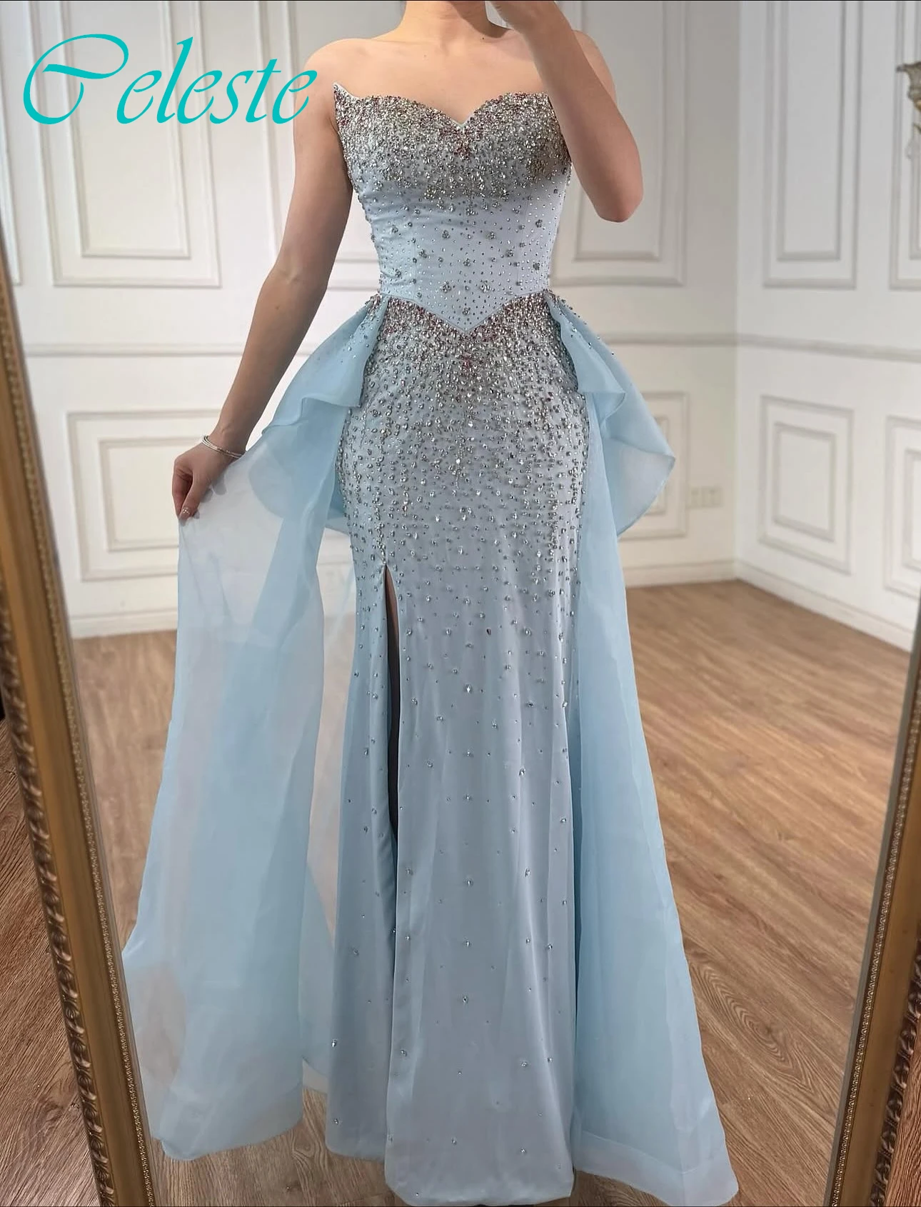 

Customized Straight Strapless Sleeveless Elegant Formal Evening Dress Delicate Celebrity Gowns Fashion Temperament Party Dress