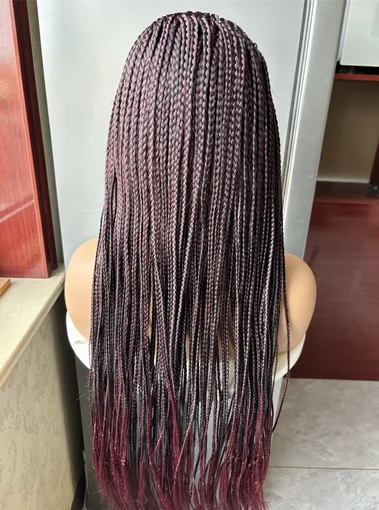 Dark Burgundy Colored Synthetic Lace Frontal Wig Afro Synthetic Braided Wig All Lace Cap Braided Wig Cornrow Braids Wigs Sale