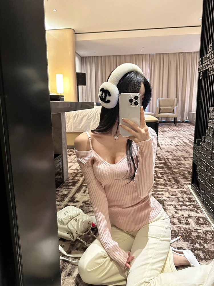 

Bla Cherry Women's Slim Fit Knitted oulder Bared Pink Top Sexy Base Layer irt Long Sve One oulder Sle Spring 2025