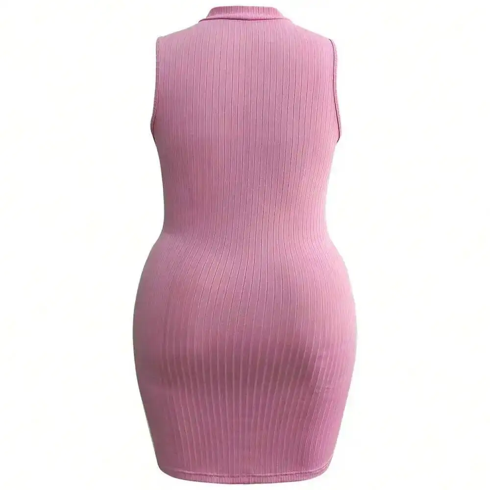 

Женское платье Y2K больших размеров, весна-лето 2025, новинка, с полувысоким воротником на молнии, однотонное, облегающее, подчеркивающее бедра, повседневное, элегантное