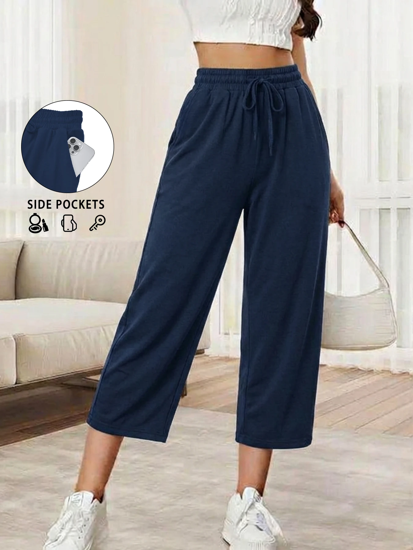 

Женские капри-брюки для йоги, свободные, мягкие, на шнурке, спортивные штаны для тренировок, повседневные брюки для отдыха с карманами