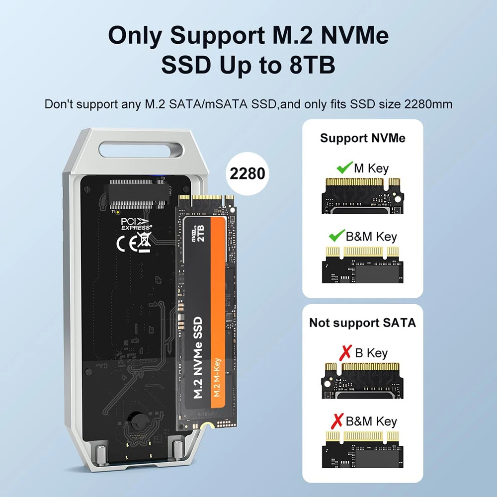 MAIWO 40Gbps NVMe M.2 SSD-behuizing USB4 aluminium M2 externe behuizing compatibel met 8Tb Thunderbolt 4/3 Type-C NVME M.2 SSD-behuizing