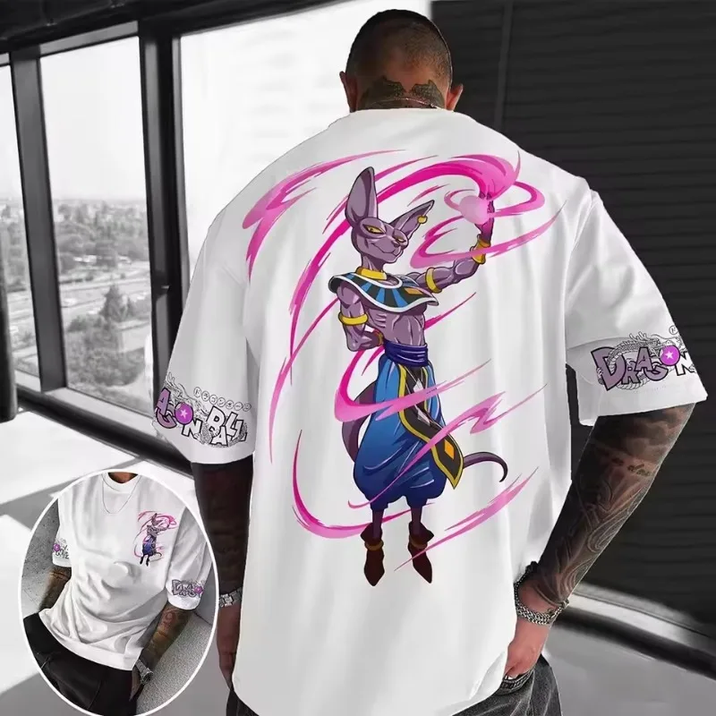 Dragon Ball 2025 Oversized Goku Hot Beerus Printing Cool High Street Trend Cotton Men's Women's T-shirts Are Hot in Summer Y2K