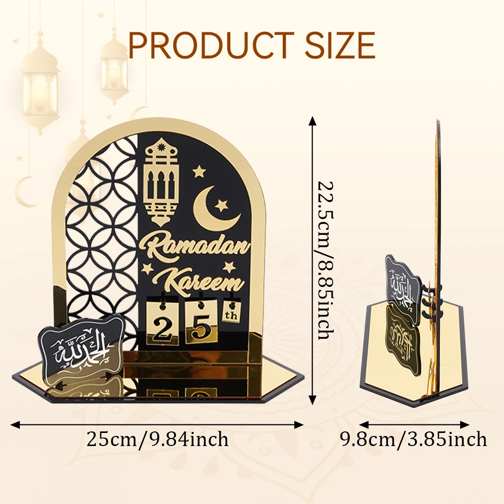 Acrylic 3D Digital Timing Ornaments Ramadan New Eid Al Fitr Mubarak Advent Calendar Kareem Islamic Muslim Desktop Ornaments