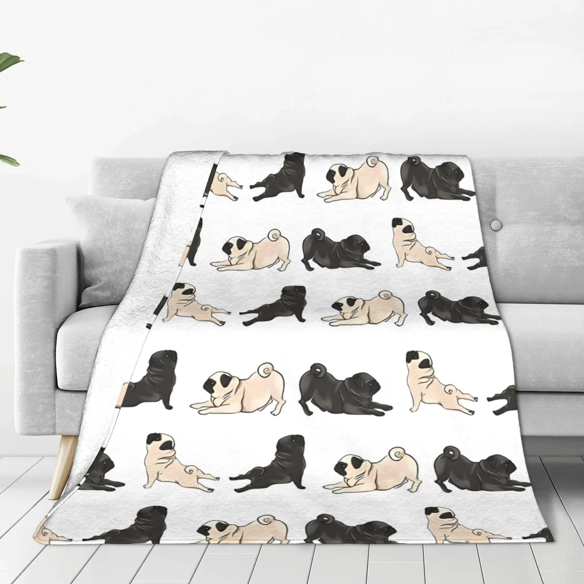 1PC Home Cute Room Decor Pug Illustration Inhale Exhale Blanket Throw Blanket Yoga Novelty Warm Blanket All Season