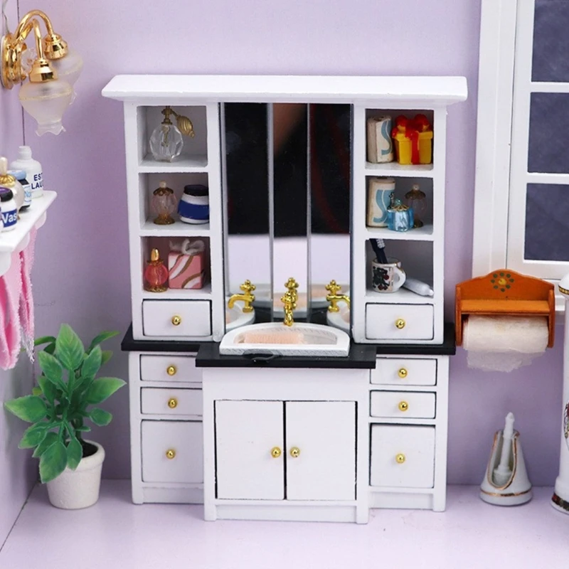 1/12 Armadietto per lavabo in legno per case delle bambole in miniatura Accessori per display per scene progetti modelli