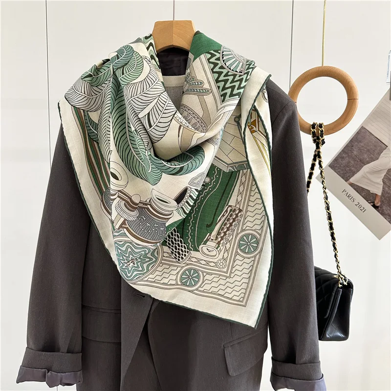 Large Square Blanket Scarf Shawl Cape Double Sided Printing Womens Winter Warm Pashmina Scarves Foulard Echarpe 135x135CM